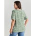 Floral Ruffle Sleeve Gathered Round Neck Blouse