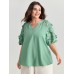 3D Floral Sleeve Spliced Flowy Blouse
