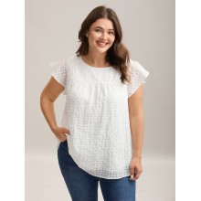 Textured Sheer Lined Flutter Sleeve Blouse