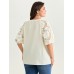 3D Floral Sleeve Spliced Flowy Blouse