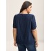 Textured Gathered Sleeve Split Neck Blouse