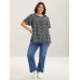 Floral Ruffle Sleeve Gathered Round Neck Blouse