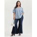 3D Floral Sleeve Spliced Flowy Blouse